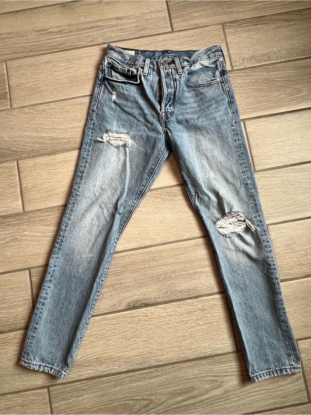 Levi’s 501 Men's 26x28 Distressed button fly Light Blue Denim Jeans